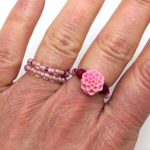 Pink Floral Ring with Genuine Rubies & Beaded Design